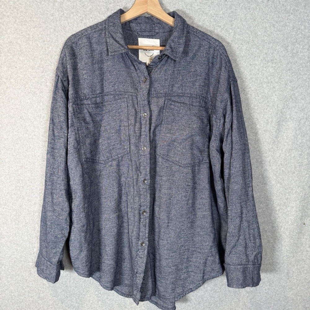 Aerie Button Up Shirt Womens Medium Oversized Denim Look Cotton Shirt